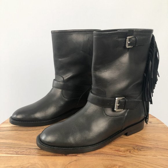New Michael Kors Collection Ingrid Fringe Leather Moto Western Rock & Roll Boots - Picture 14 of 15